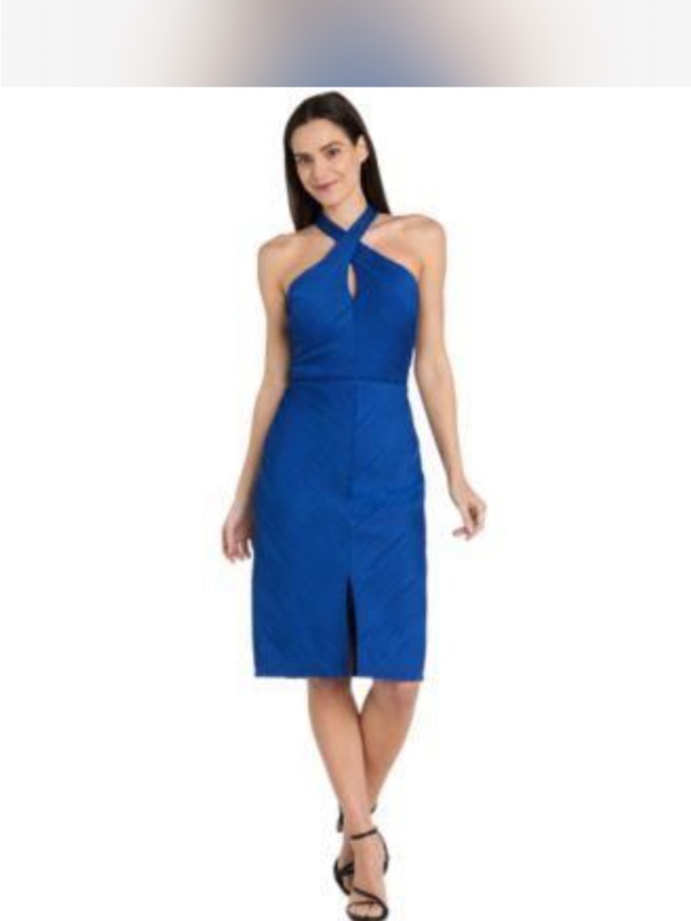 R&M Richards Petite Royal Blue Textured Halter Midi Dress 12P NWOT